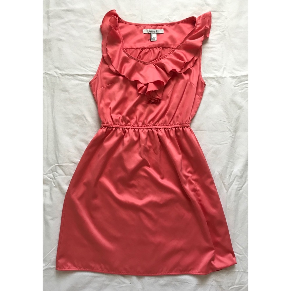 Pink Satin Ruffle V-Neck Forever 21 Dress